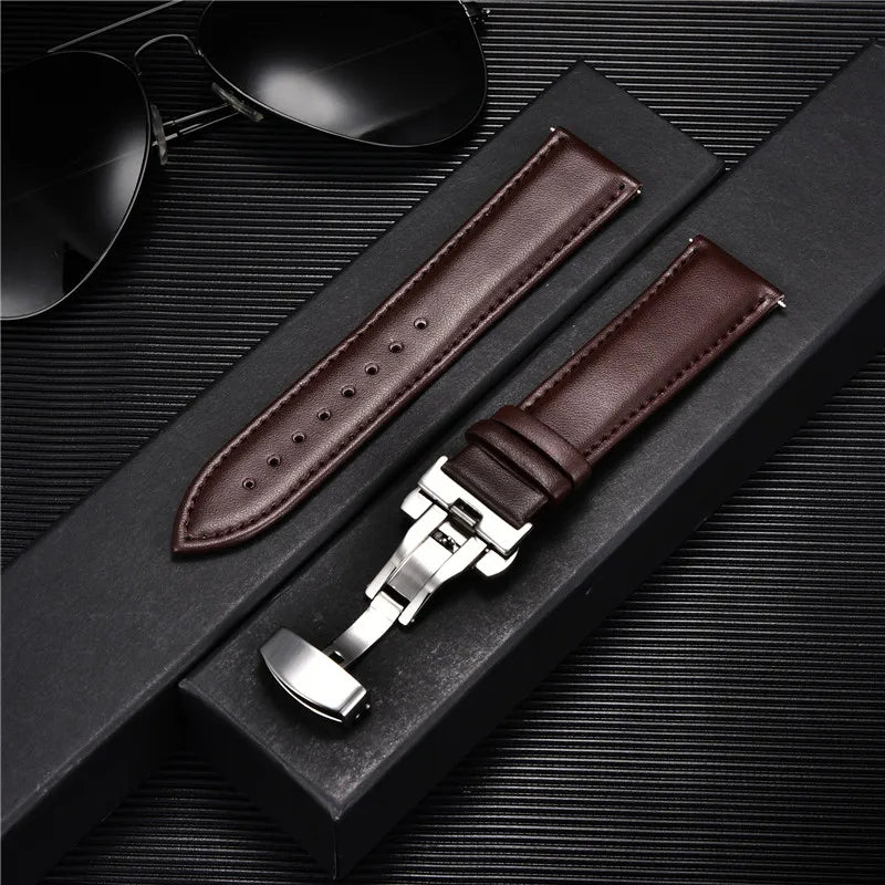 Genuine Calfskin Leather Watchband with Butterfly Buckle - Dagger & Diamond 9 / 18mm