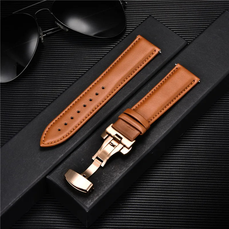 Genuine Calfskin Leather Watchband with Butterfly Buckle - Dagger & Diamond 17 / 18mm