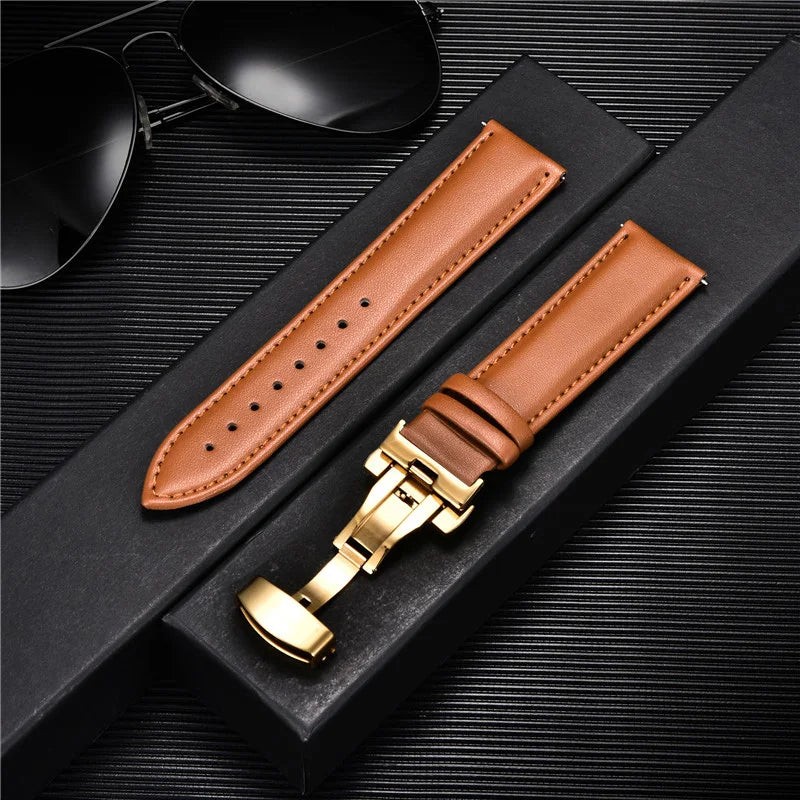 Genuine Calfskin Leather Watchband with Butterfly Buckle - Dagger & Diamond 18 / 18mm