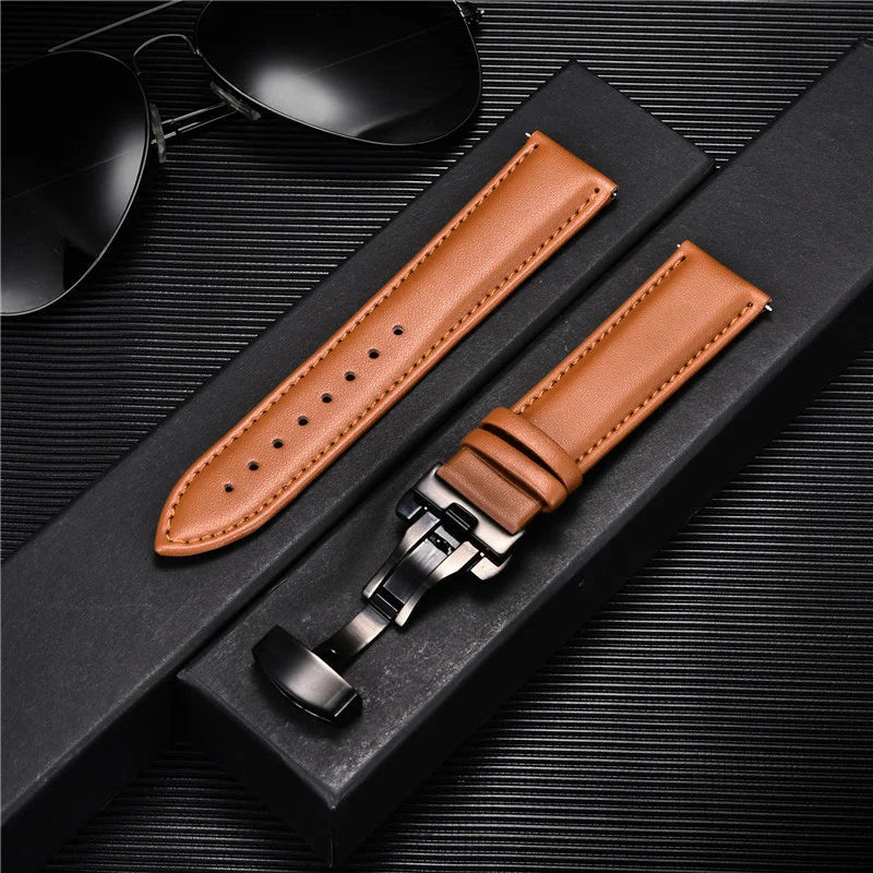 Genuine Calfskin Leather Watchband with Butterfly Buckle - Dagger & Diamond 19 / 18mm