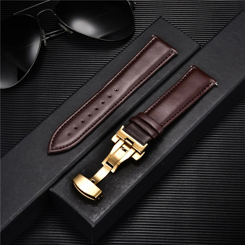 Genuine Calfskin Leather Watchband with Butterfly Buckle - Dagger & Diamond 10 / 18mm