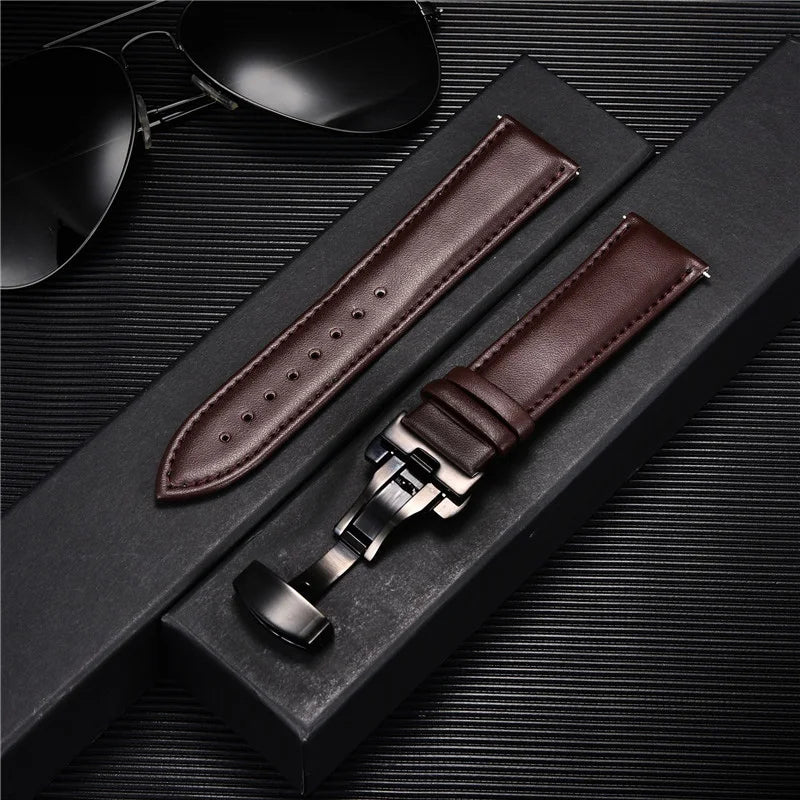 Genuine Calfskin Leather Watchband with Butterfly Buckle - Dagger & Diamond 11 / 18mm