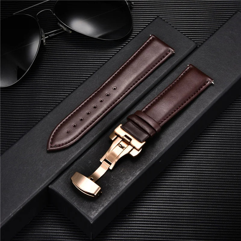 Genuine Calfskin Leather Watchband with Butterfly Buckle - Dagger & Diamond 12 / 18mm