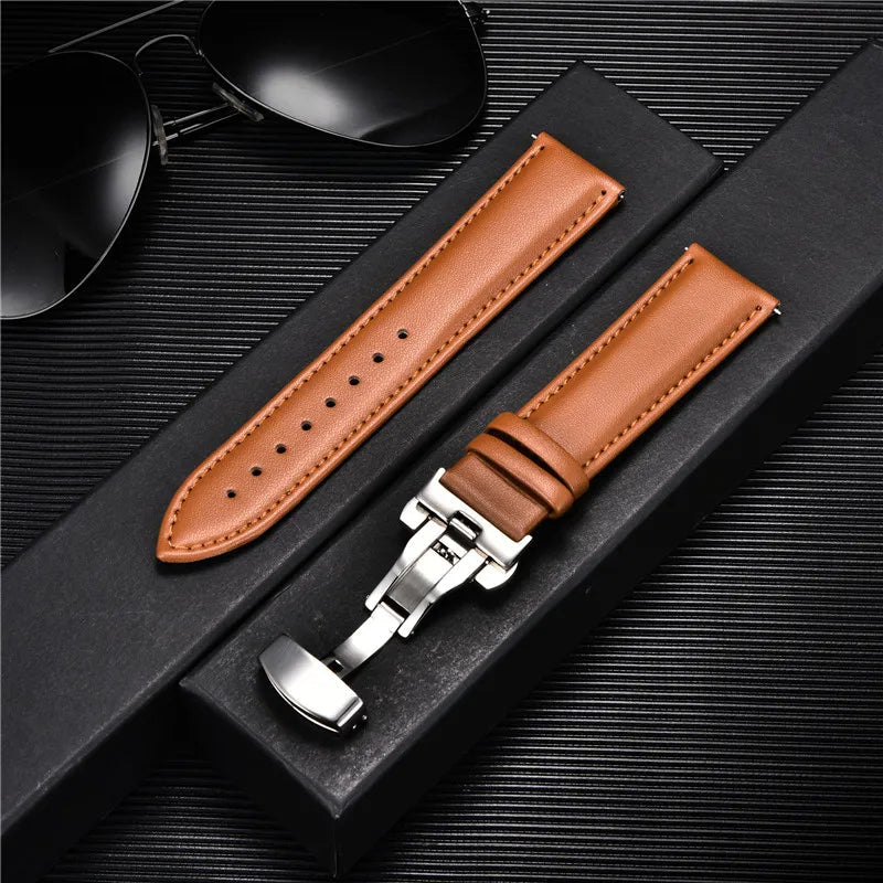 Genuine Calfskin Leather Watchband with Butterfly Buckle - Dagger & Diamond 20 / 18mm