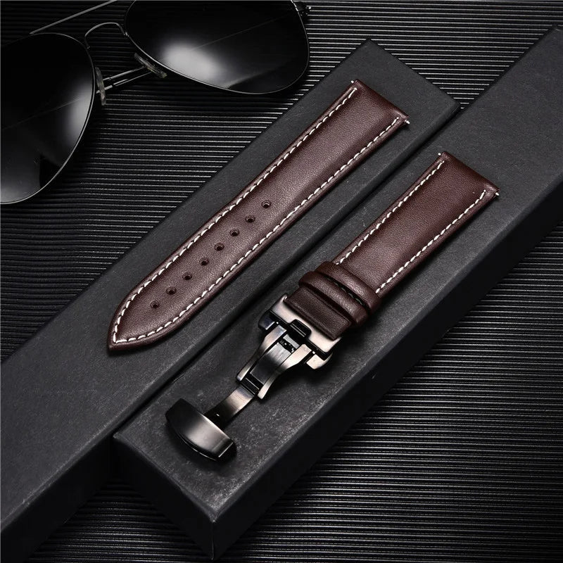 Genuine Calfskin Leather Watchband with Butterfly Buckle - Dagger & Diamond 13 / 18mm