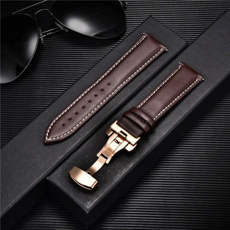 Genuine Calfskin Leather Watchband with Butterfly Buckle - Dagger & Diamond 14 / 18mm