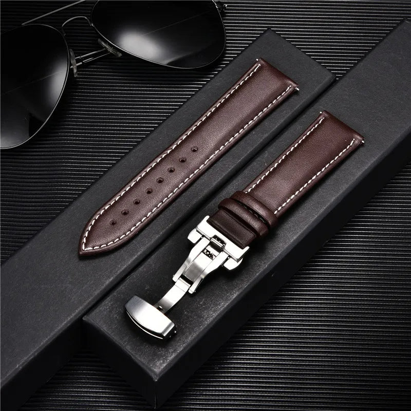 Genuine Calfskin Leather Watchband with Butterfly Buckle - Dagger & Diamond 15 / 18mm