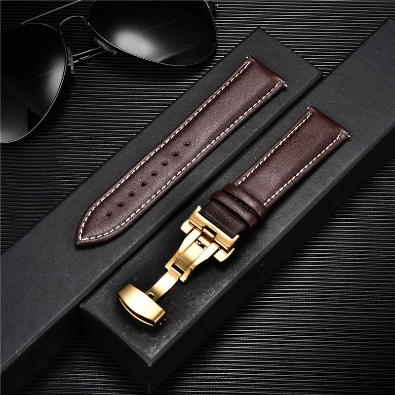 Genuine Calfskin Leather Watchband with Butterfly Buckle - Dagger & Diamond 16 / 18mm