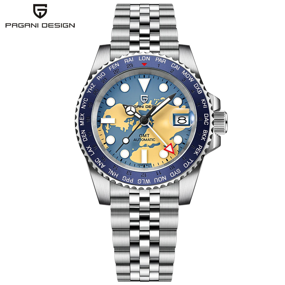 PAGANI DESIGN PD-1758 GMT Automatic Men's Watch - Dagger & Diamond White blue Jubilee