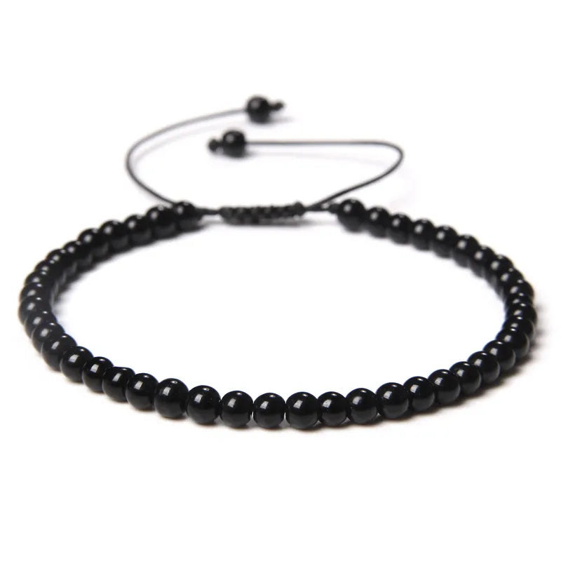Handmade Natural Stone Beads Braided Bracelet for Men & Women - Dagger & Diamond Black Onyx