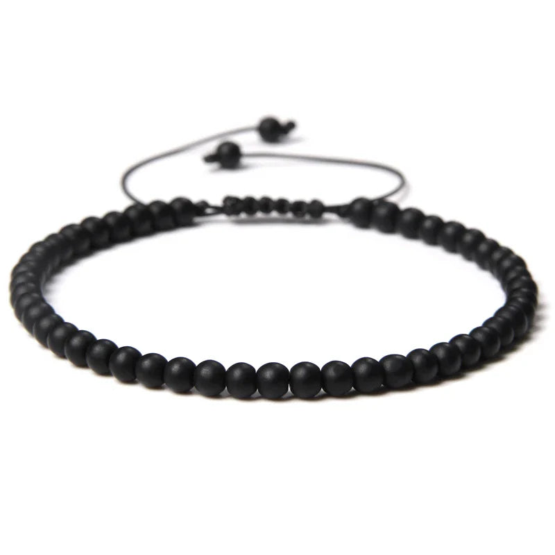 Natural Stone Adjustable Woven Bracelets - Dagger & Diamond matte onyx / Adjustable