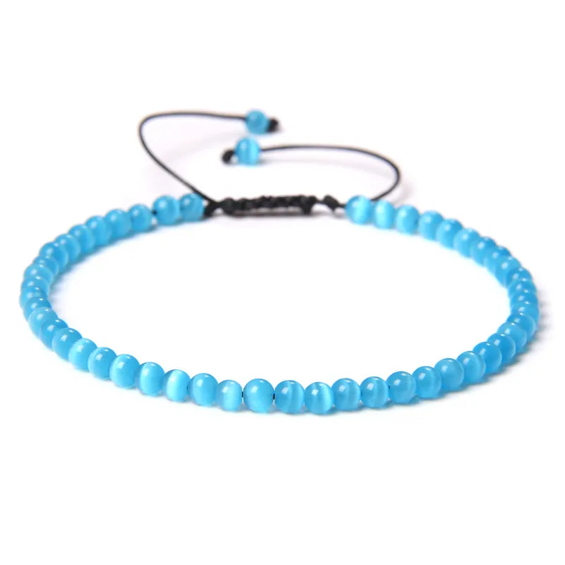 Natural Stone Adjustable Woven Bracelets - Dagger & Diamond blue cat eye / Adjustable