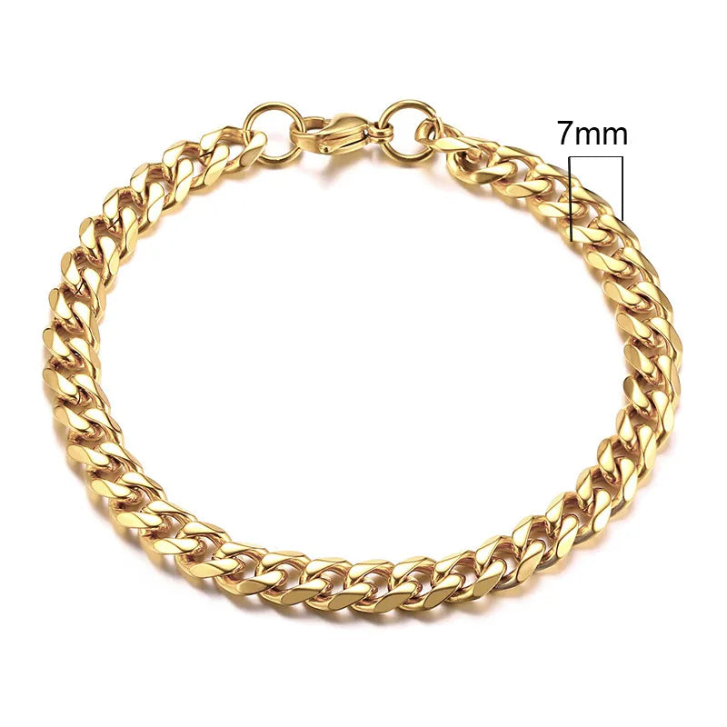 Miami Curb Chain Bracelet for Men - Dagger & Diamond 7mm Gold / 18cm