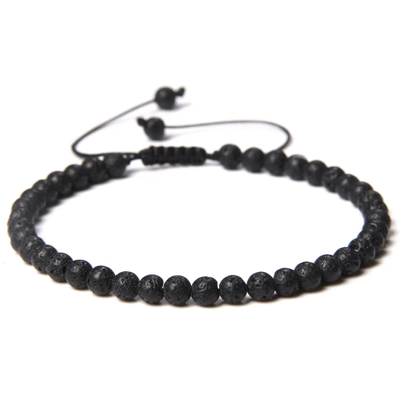 Natural Stone Adjustable Woven Bracelets - Dagger & Diamond lava stone / Adjustable