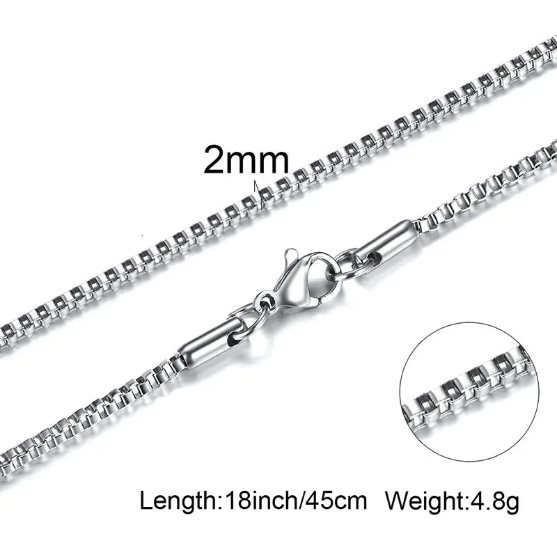 Classic Square-Link Chain Necklace for Men - Dagger & Diamond 2MM / 18INCH