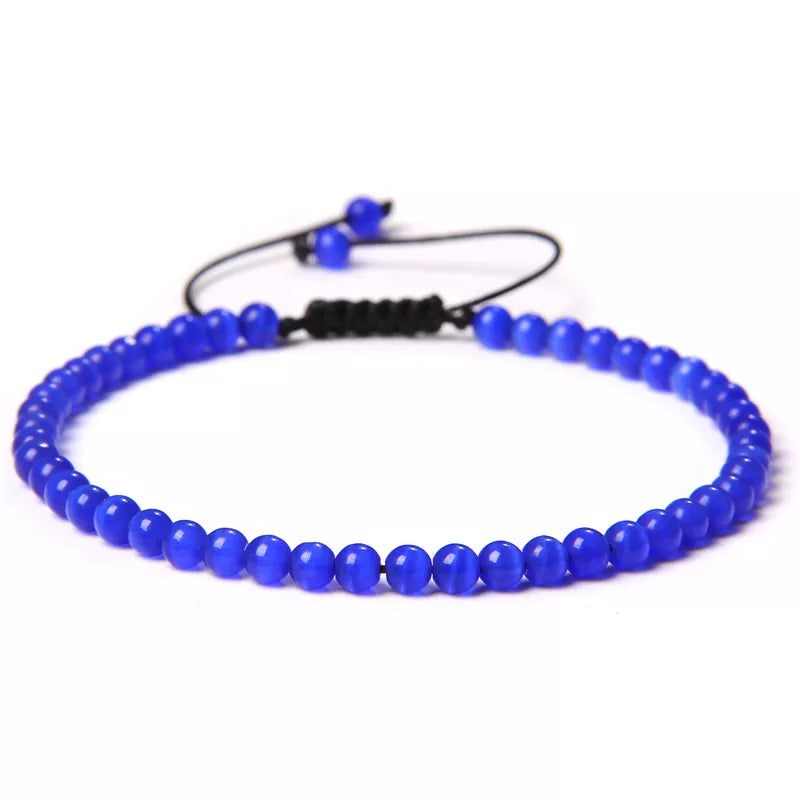 Natural Stone Adjustable Woven Bracelets - Dagger & Diamond royal blue cat eye / Adjustable