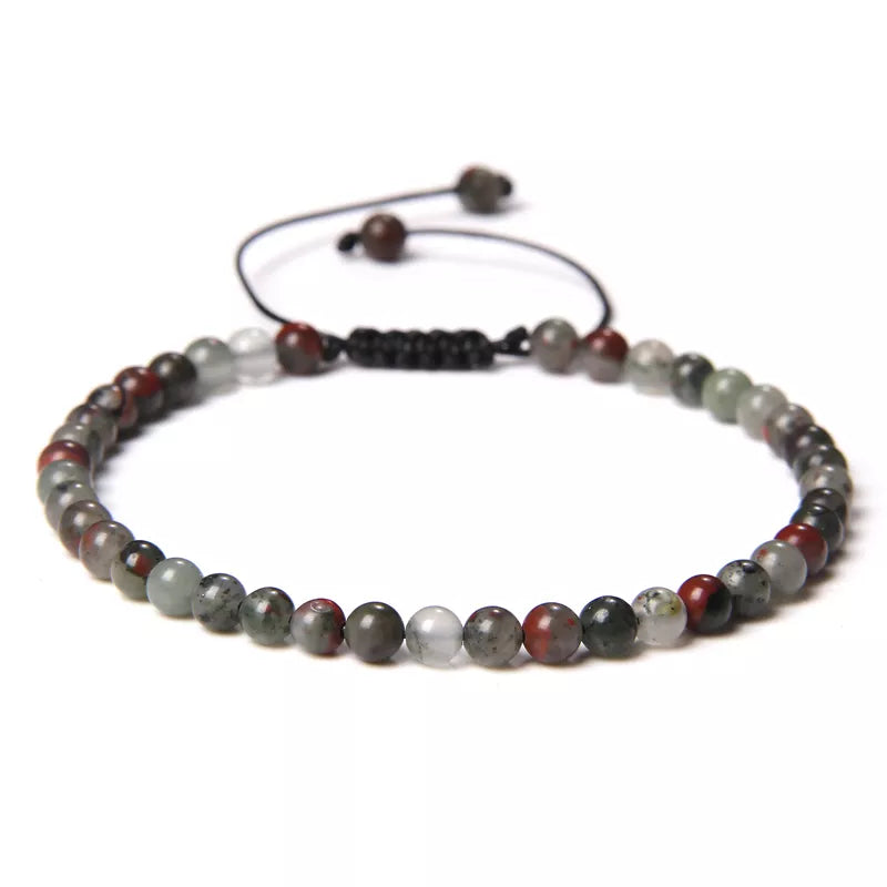 Natural Stone Adjustable Woven Bracelets - Dagger & Diamond blood stone / Adjustable