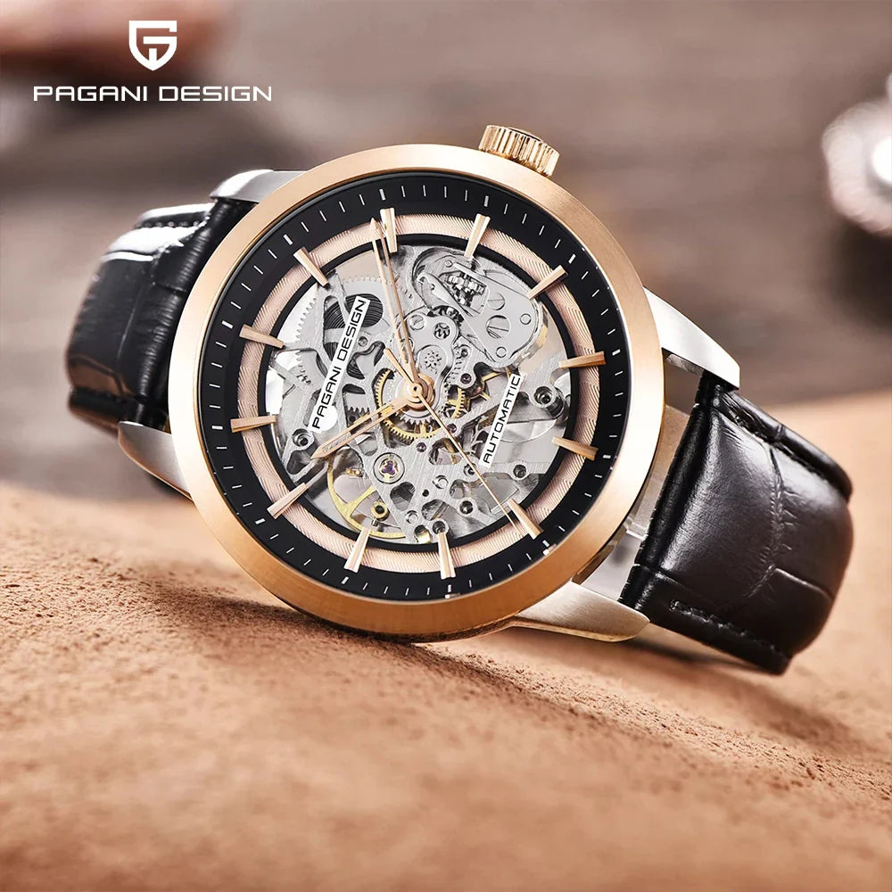 PAGANI DESIGN PD-1638 Luxury Skeleton Automatic Watch for Men - Dagger & Diamond