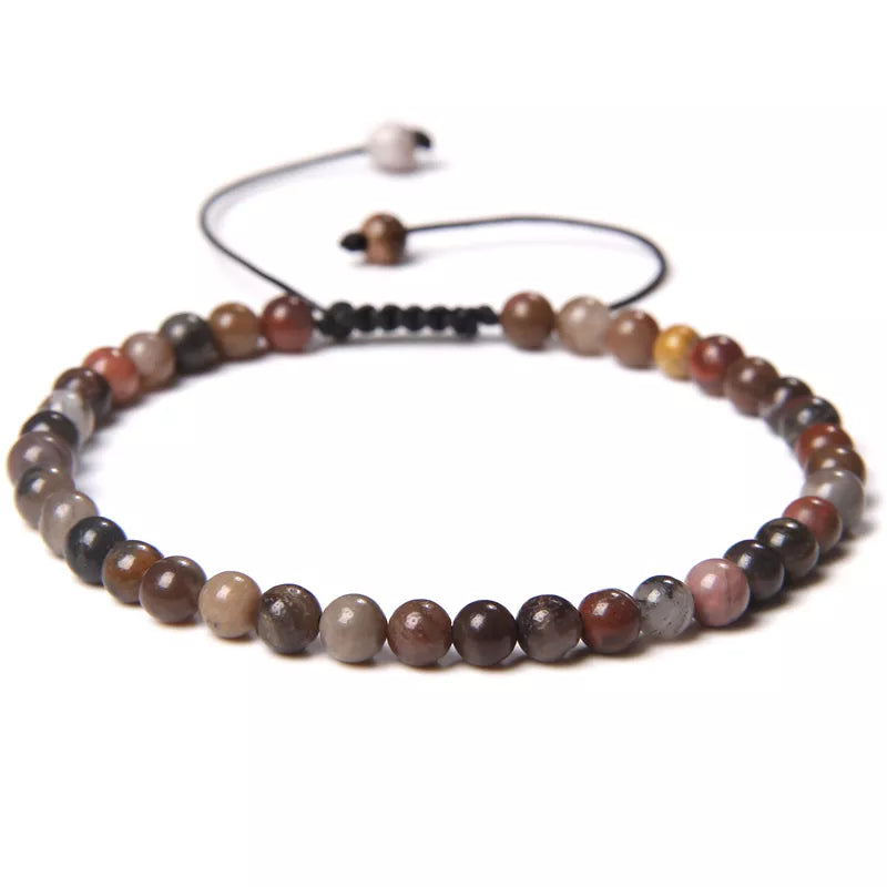 Natural Stone Adjustable Woven Bracelets - Dagger & Diamond flower agate / Adjustable