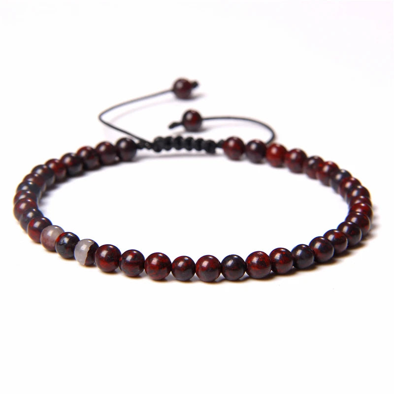 Handmade Natural Stone Beads Braided Bracelet for Men & Women - Dagger & Diamond Bloodstone 1