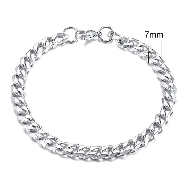 Miami Curb Chain Bracelet for Men - Dagger & Diamond 7mm Silver / 18cm