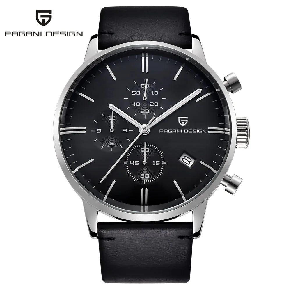 PAGANI DESIGN PD-2720K Luxury Sport Chronograph Quartz Watch for Men - Dagger & Diamond Silver black