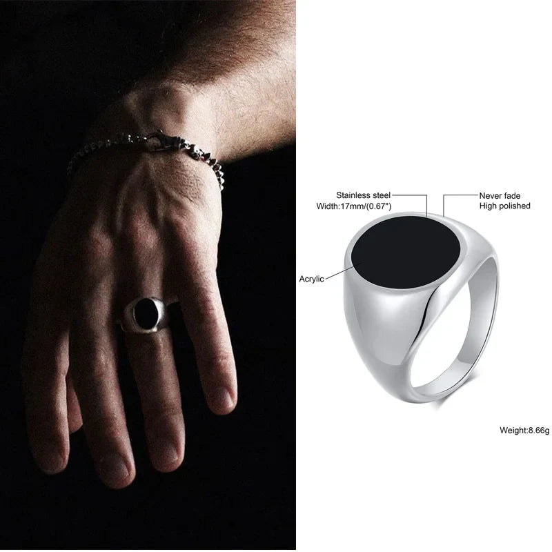 Men's Black Enamel Rings - Dagger & Diamond style1 / 7