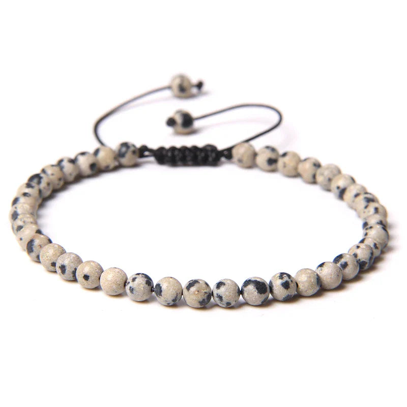 Natural Stone Adjustable Woven Bracelets - Dagger & Diamond dalmation / Adjustable