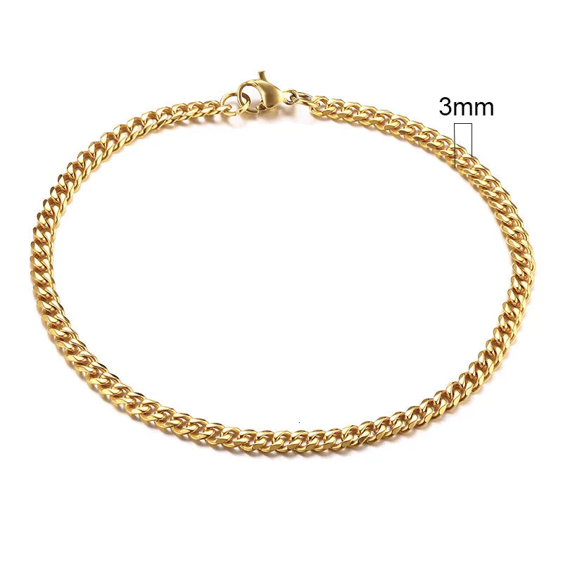Miami Curb Chain Bracelet for Men - Dagger & Diamond 3mm Gold / 18cm