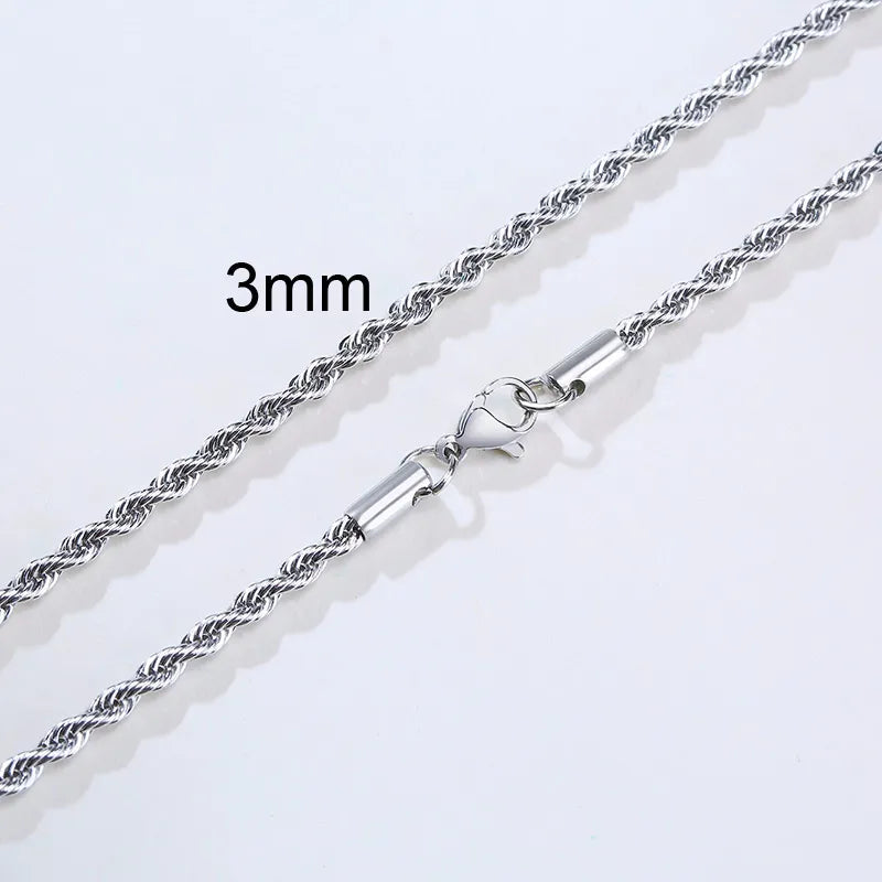 Men's Rope Chain Necklace - Dagger & Diamond 3mm Silver / 18 inch