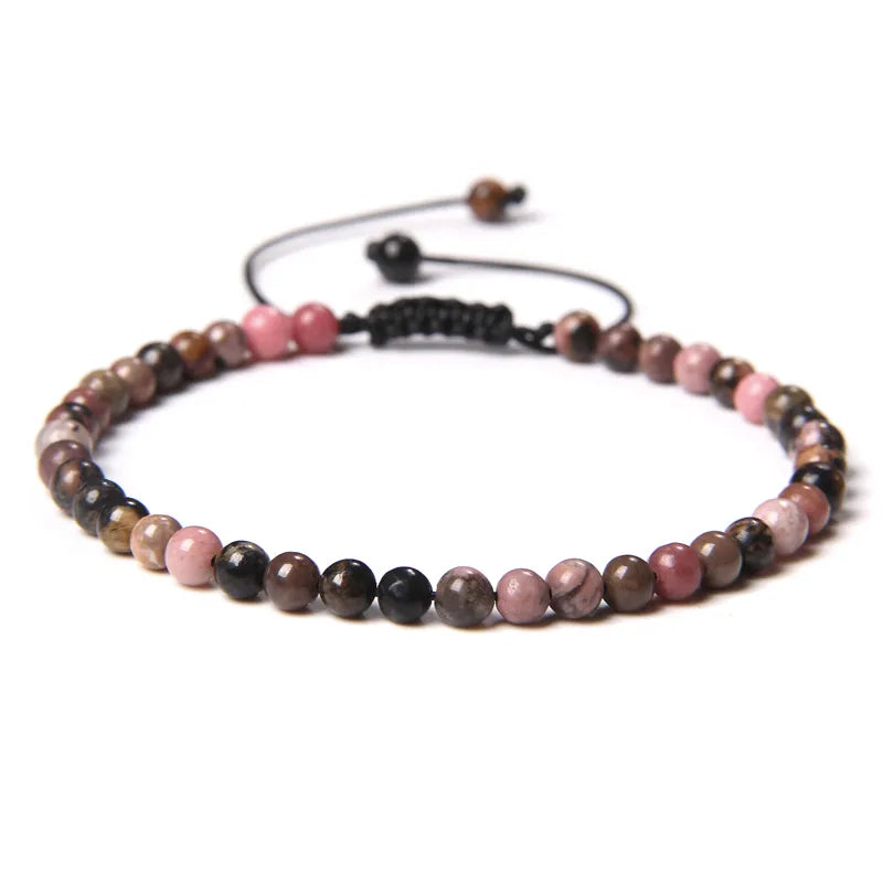 Handmade Natural Stone Beads Braided Bracelet for Men & Women - Dagger & Diamond Rhodochrosite