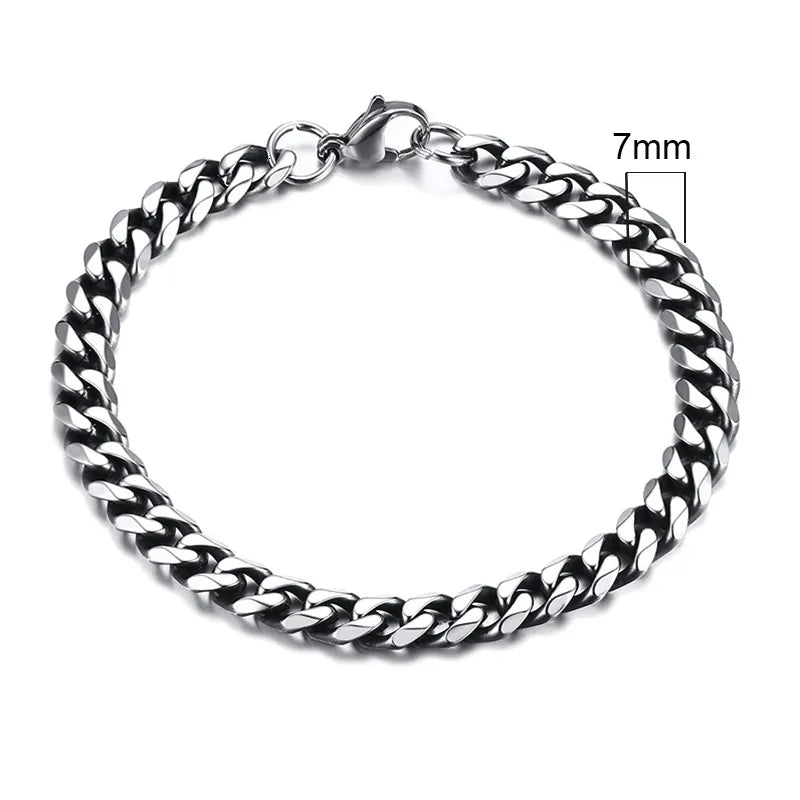 Miami Curb Chain Bracelet for Men - Dagger & Diamond 7mm Vintage Silver / 18cm