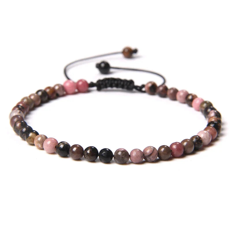 Natural Stone Adjustable Woven Bracelets - Dagger & Diamond rhodonite / Adjustable