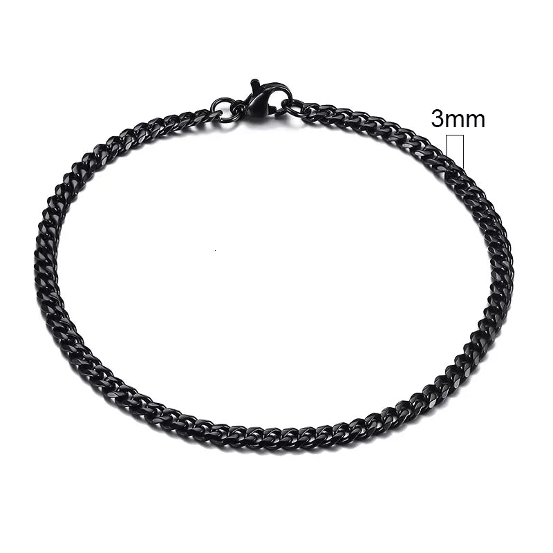 Miami Curb Chain Bracelet for Men - Dagger & Diamond 3mm Black / 18cm