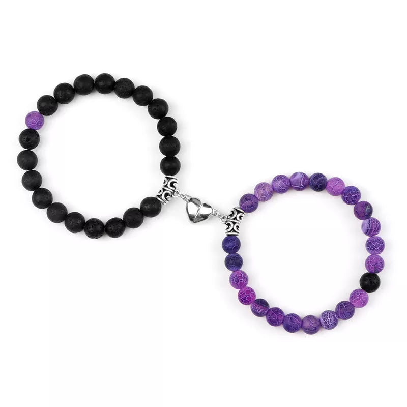 Magnetic Heart Natural Stone Bracelets - Dagger & Diamond Purple Black