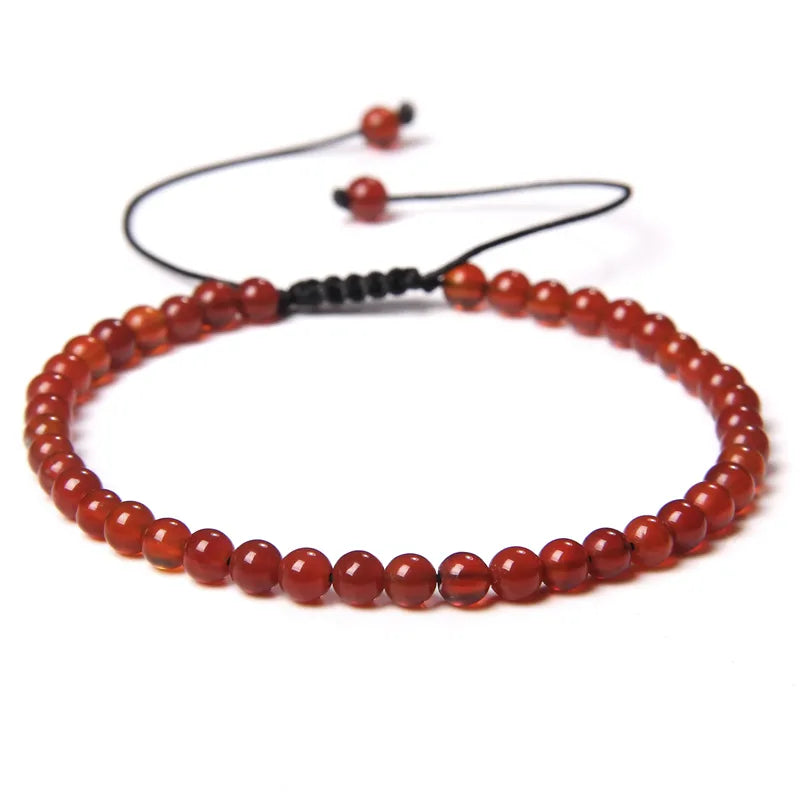 Natural Stone Adjustable Woven Bracelets - Dagger & Diamond red agate / Adjustable