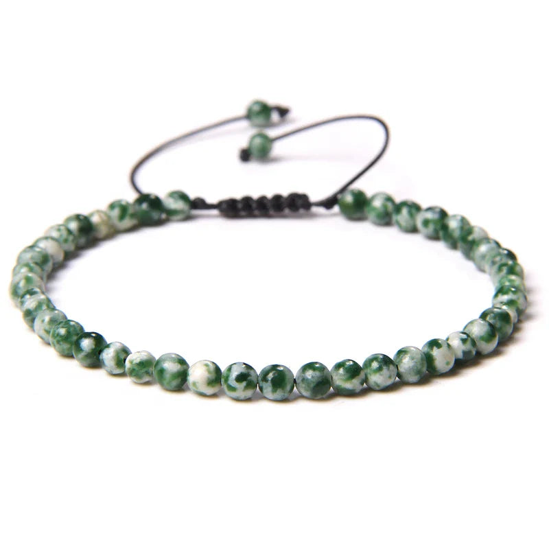 Natural Stone Adjustable Woven Bracelets - Dagger & Diamond green jasper / Adjustable