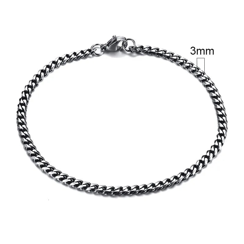 Miami Curb Chain Bracelet for Men - Dagger & Diamond 3mm Vintage Silver / 18cm