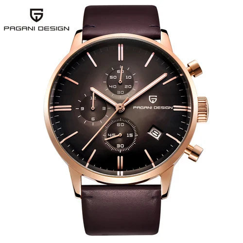 PAGANI DESIGN PD-2720K Luxury Sport Chronograph Quartz Watch for Men - Dagger & Diamond Gold brown