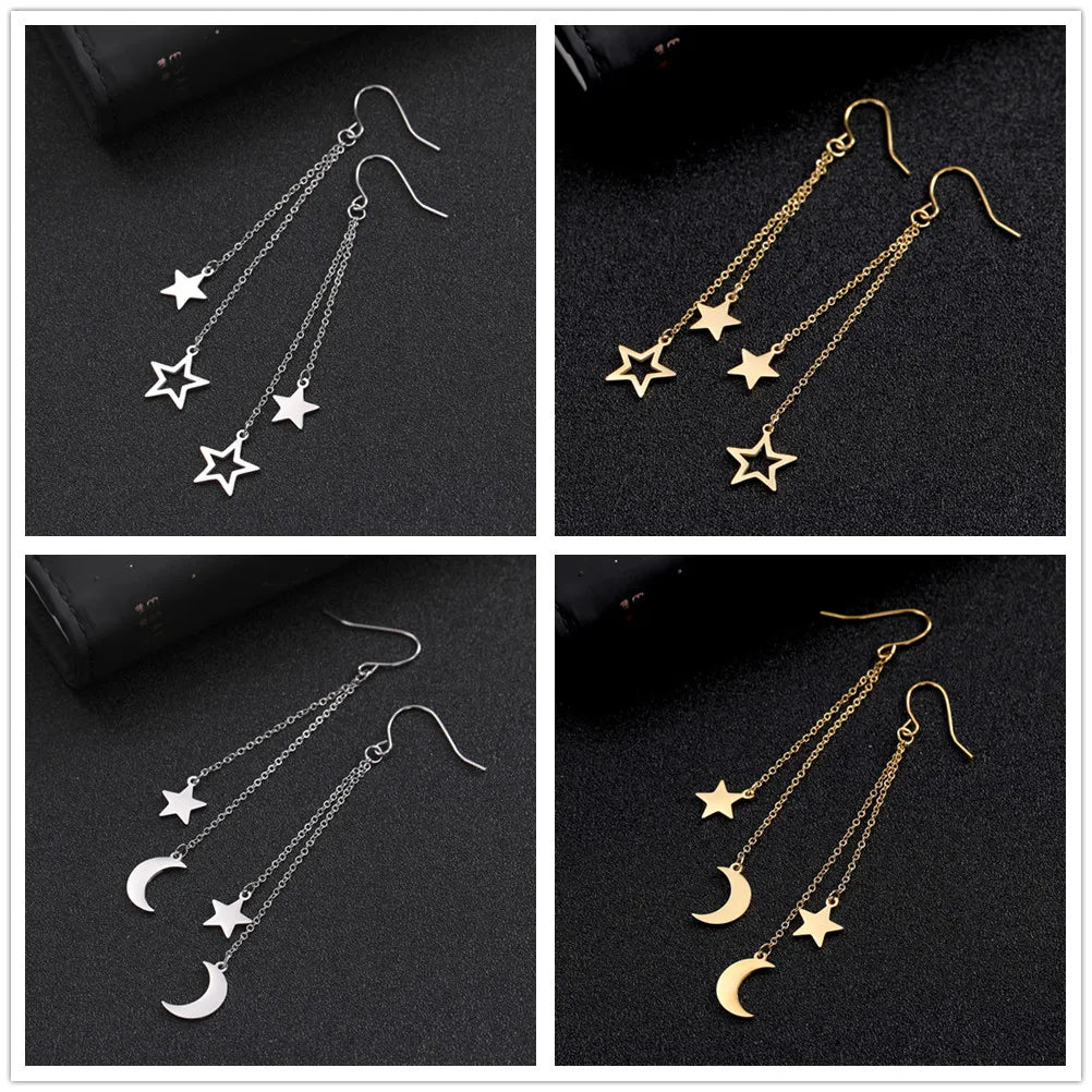 Star Moon Tassel Earrings