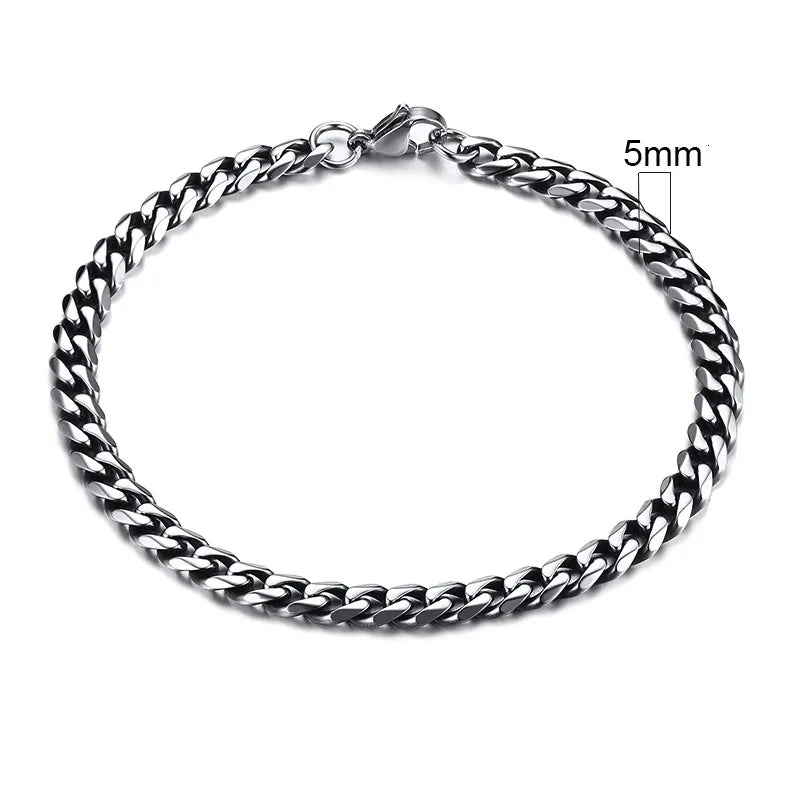 Miami Curb Chain Bracelet for Men - Dagger & Diamond 5mm Vintage Silver / 18cm