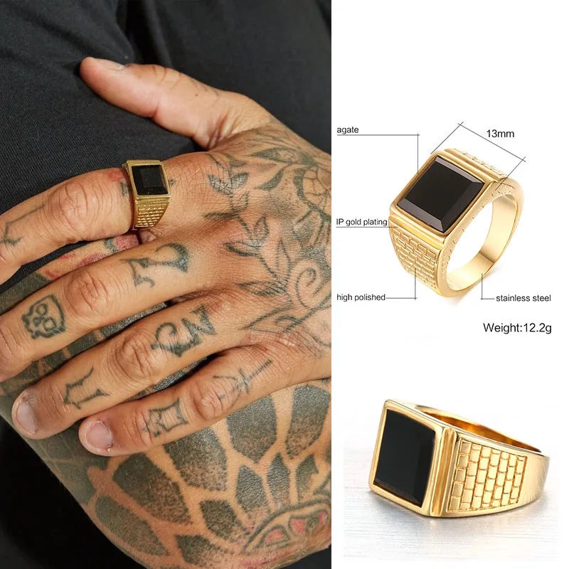 Bald Eagle Signet Ring For Men - Dagger & Diamond Gold Onyx / US SIZE 7