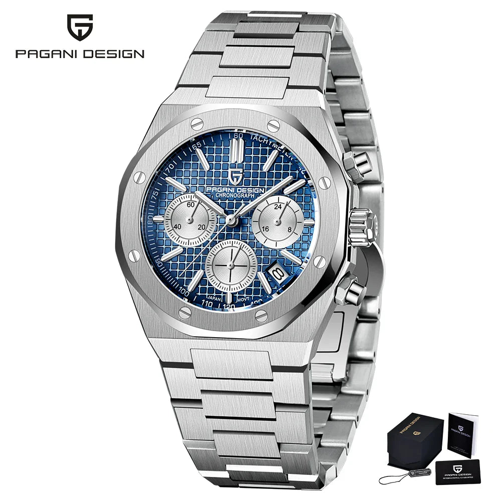 PAGANI DESIGN PD-1707 Royal Sport Luxury Quartz Watch for Men - Dagger & Diamond Silver Blue