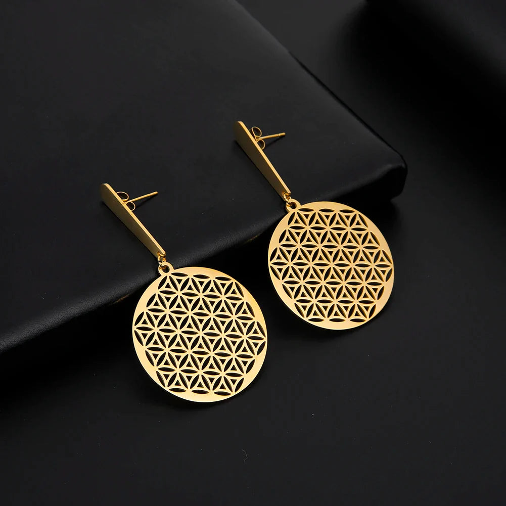 Flower of Life Drop Earrings - Dagger & Diamond