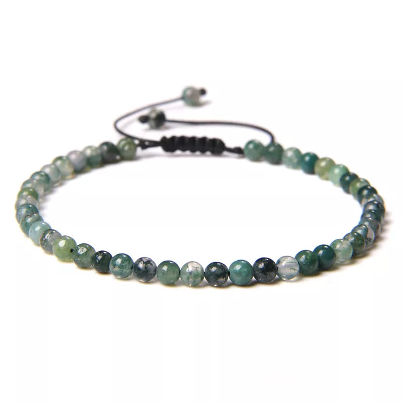 Handmade Natural Stone Beads Braided Bracelet for Men & Women - Dagger & Diamond Moss Agate