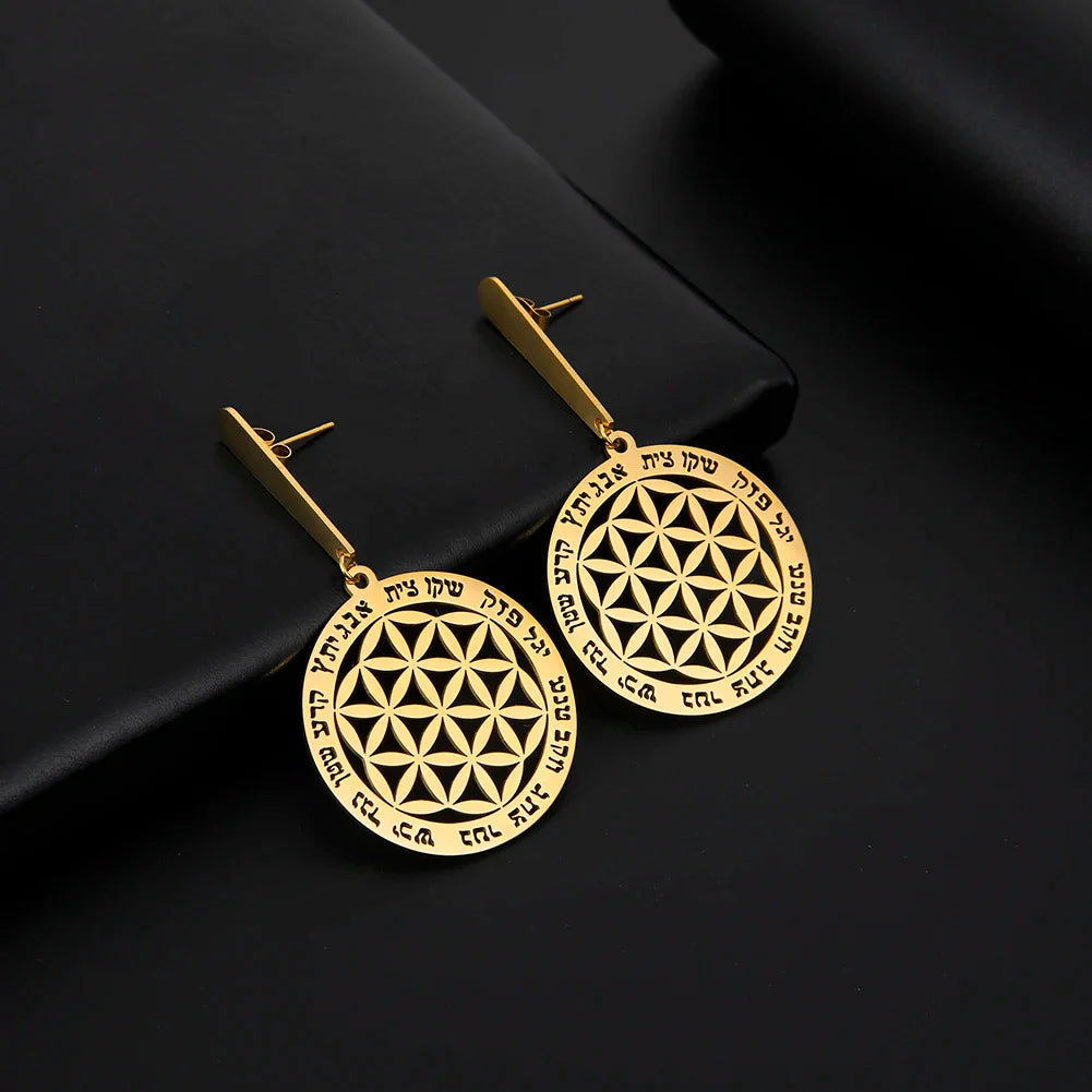 Flower of Life Drop Earrings - Dagger & Diamond 4 Silver