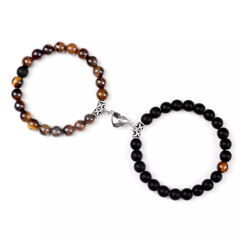 Magnetic Heart Natural Stone Bracelets - Dagger & Diamond Tiger Black