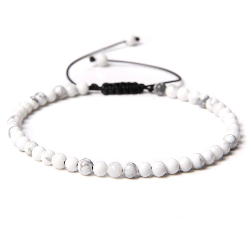 Handmade Natural Stone Beads Braided Bracelet for Men & Women - Dagger & Diamond White Howlite