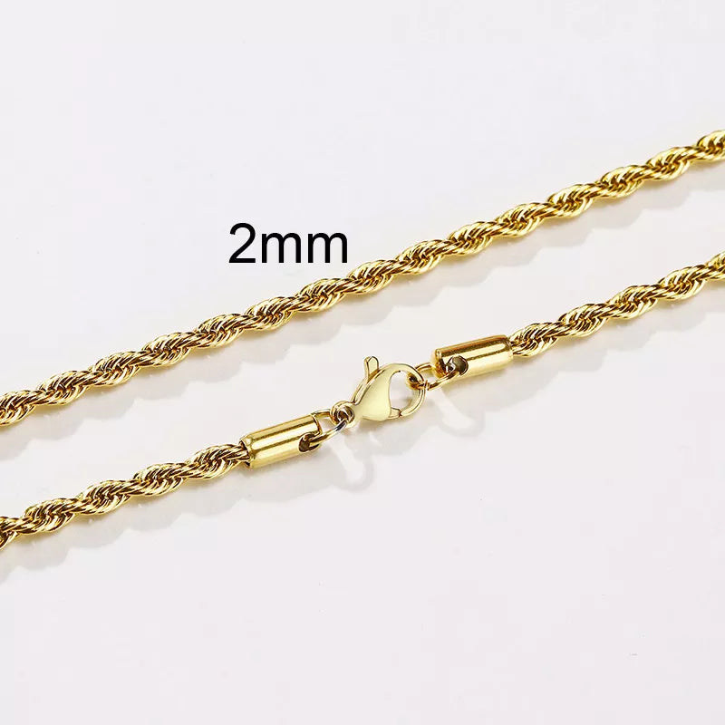 Men's Rope Chain Necklace - Dagger & Diamond 2mm Gold / 18 inch