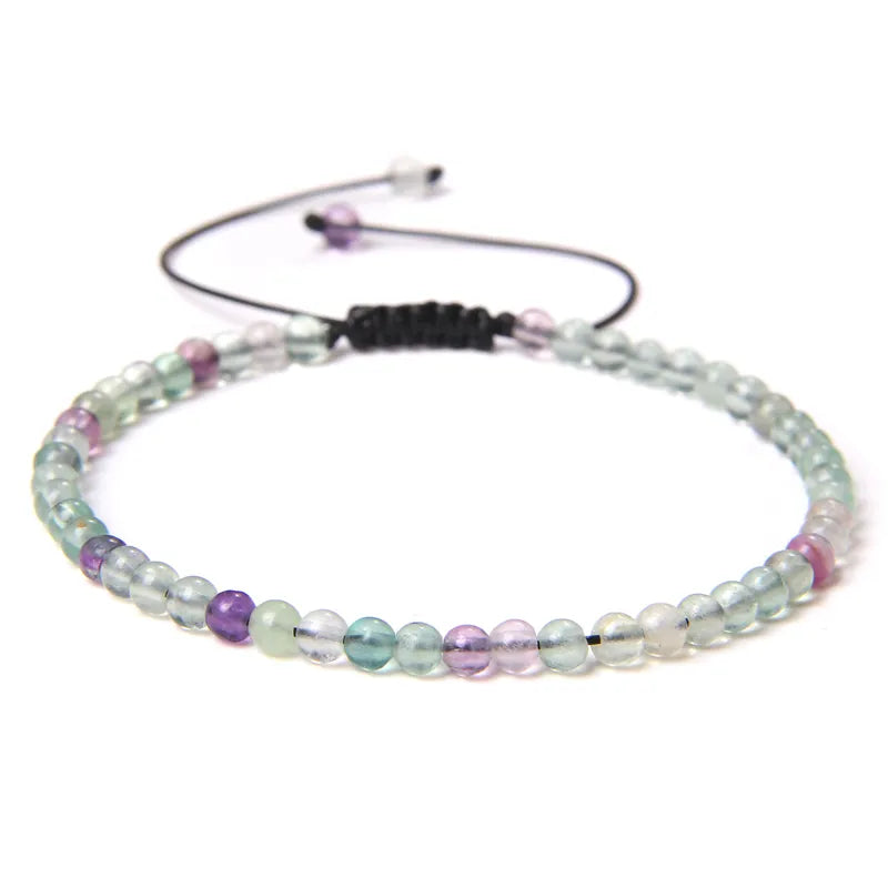 Natural Stone Adjustable Woven Bracelets - Dagger & Diamond fluorite / Adjustable